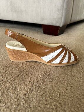 WORISHOFER Slingback Sandals 881 Brown White Rare Imported Germany 36